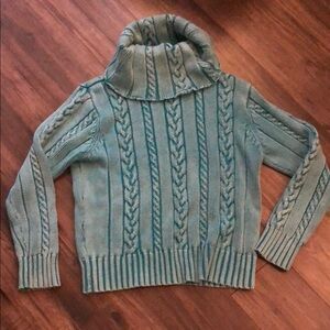 Jeanne Pierre | L | Green Cable Knit Cowneck Sweater